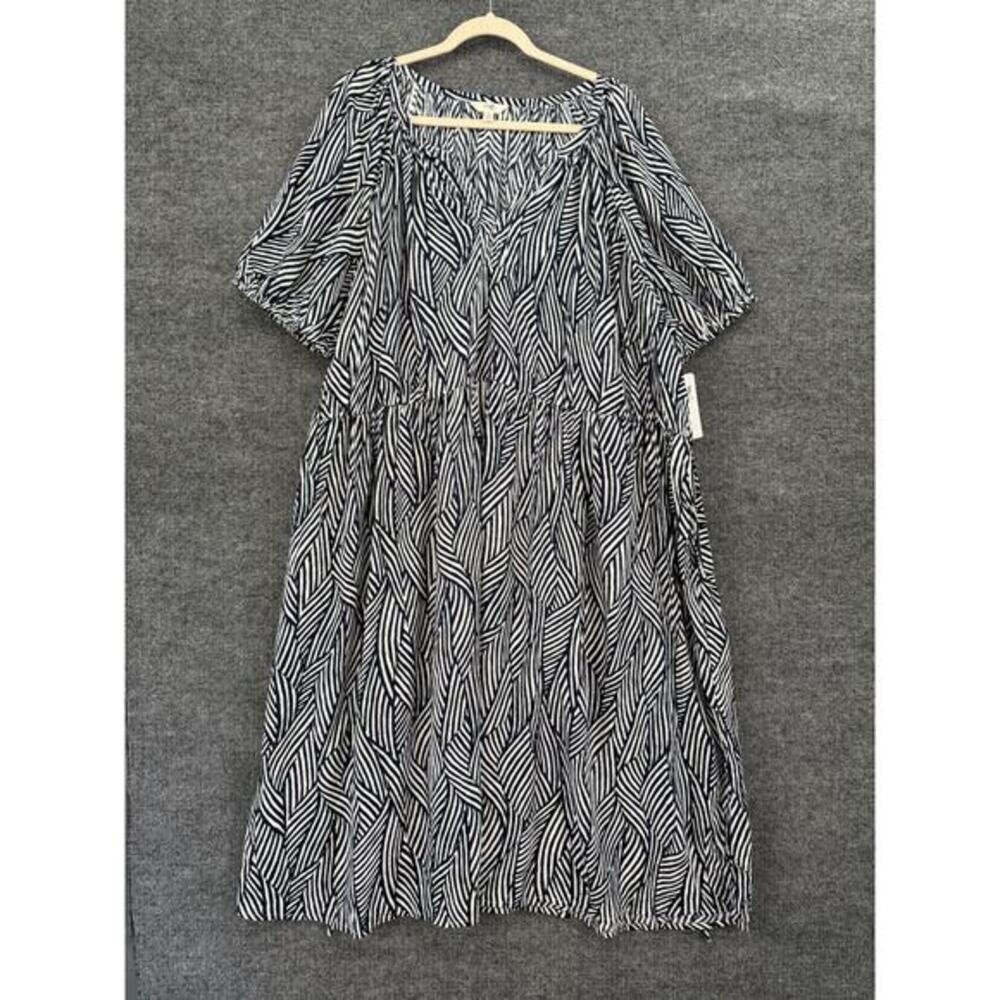 Terra & Sky Midi Dress Womens Plus Size 3X Navy White Belted Flowy Peasant New